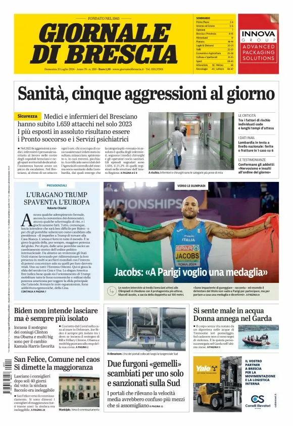 Prima-pagina-giornale di brescia-oggi-edizione-del-2024-07-21